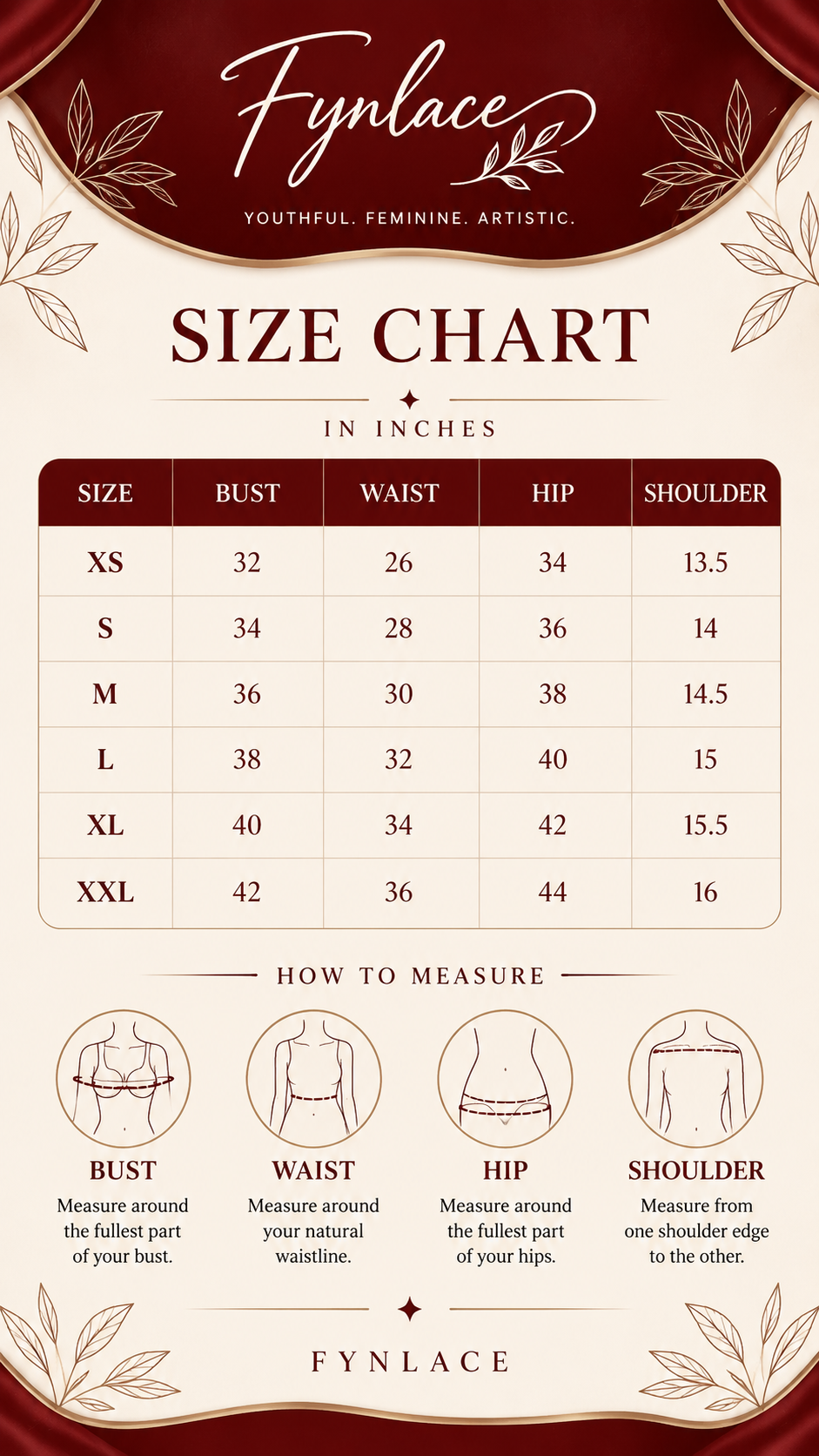 Fynlace Size Chart